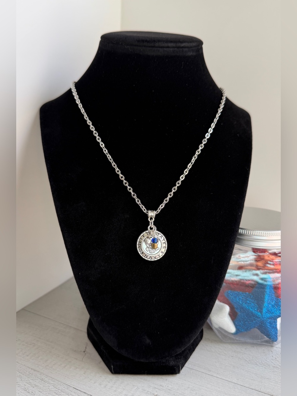 US Navy Blue & Gold Necklace 18-20" - Handmade, Hero Gift, US Navy Gift, USN